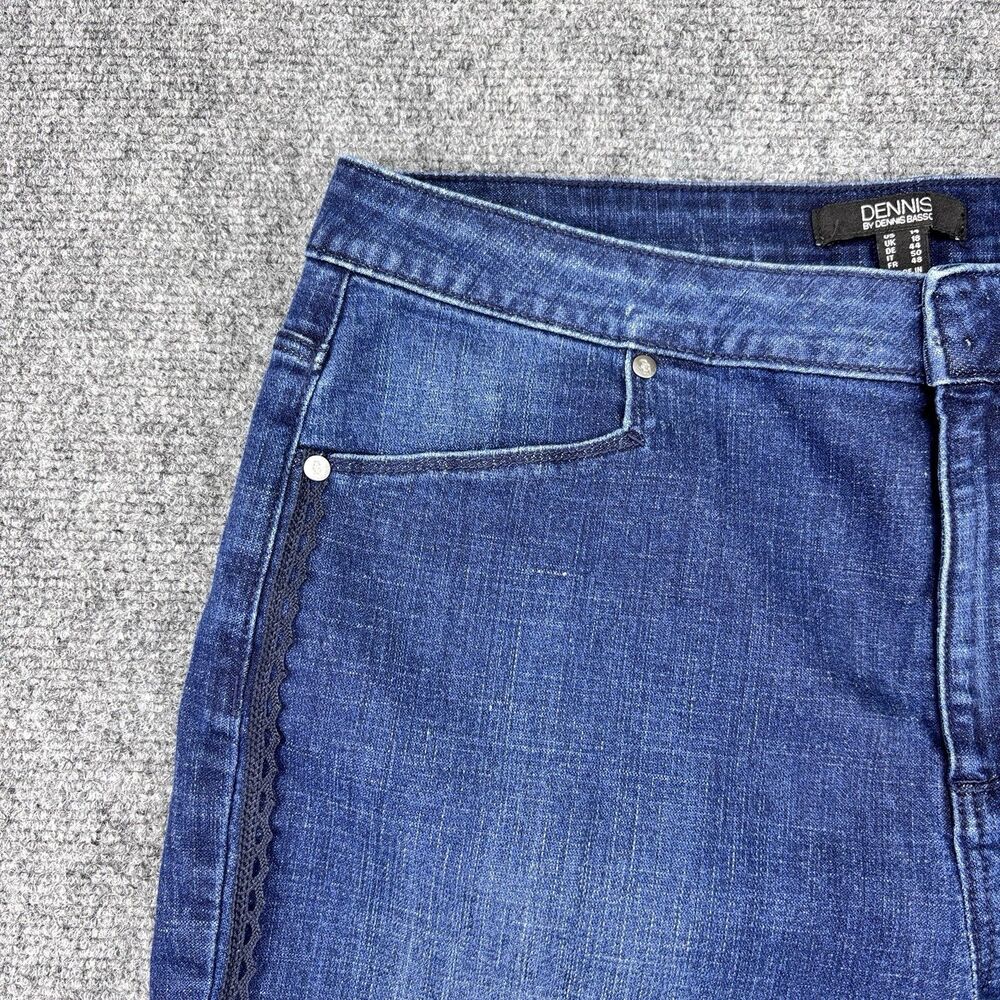 Dennis Basso Jeans 14 Blue Denim Lace Side Stripe Wide Leg
